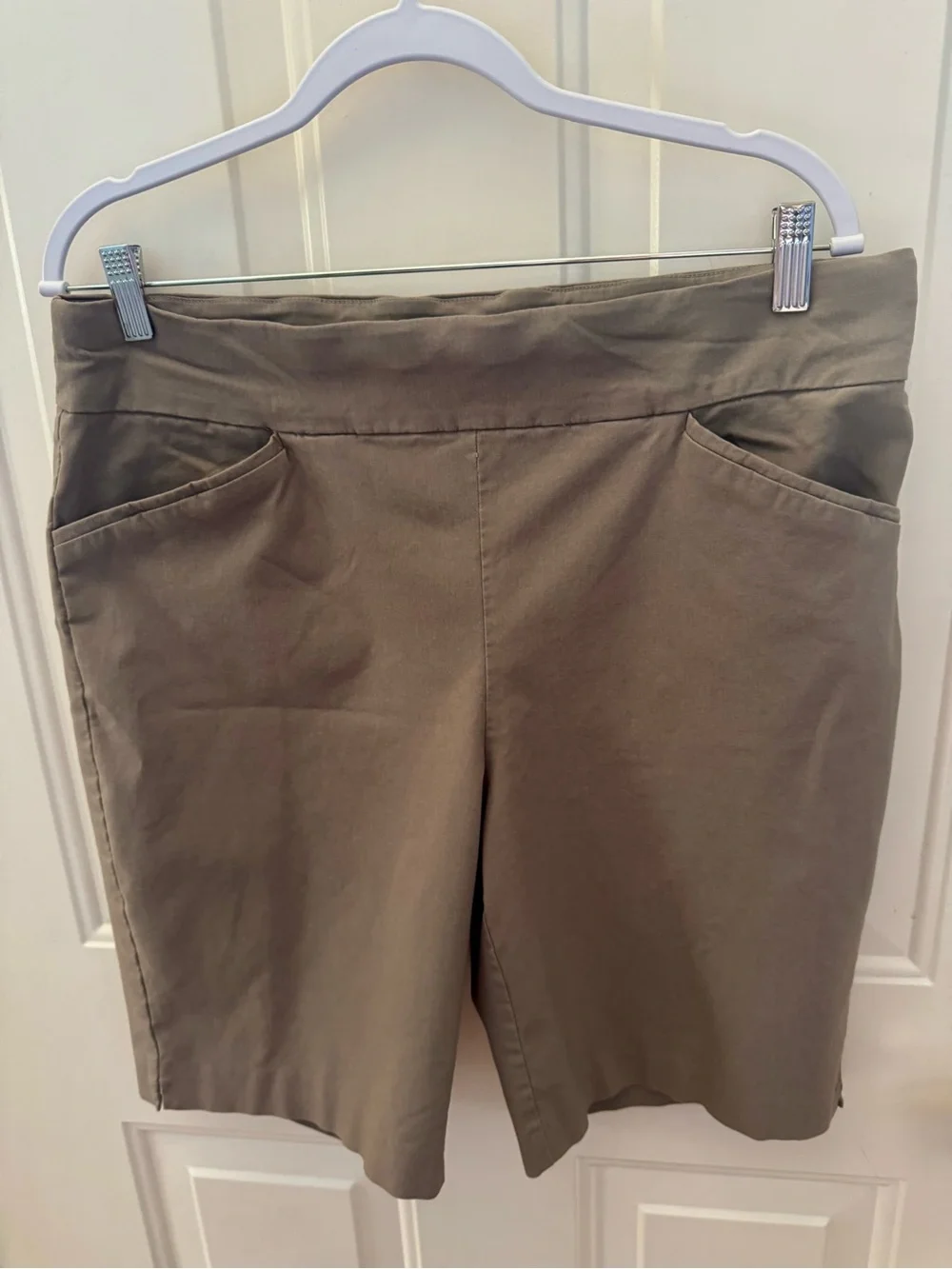 Chico's Olive-Tan Pull-On Bermuda Shorts - Picture 1 of 4